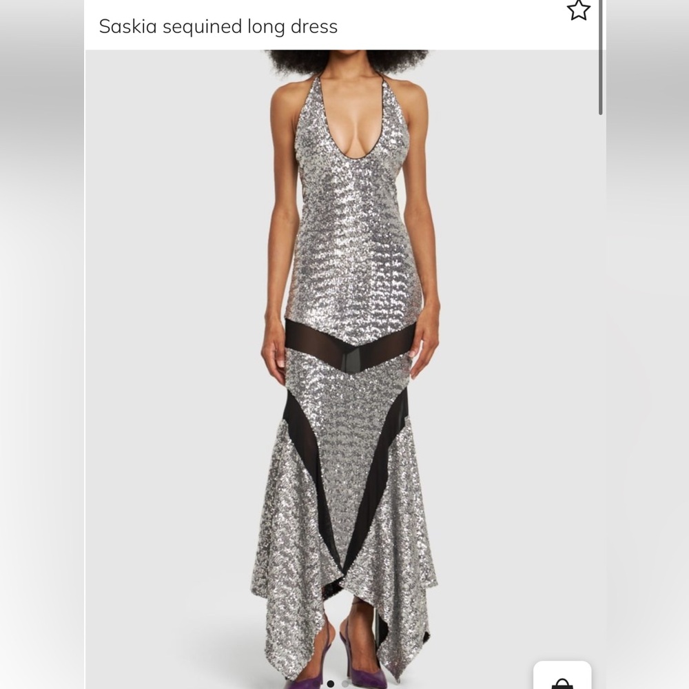 THE ATTICO - SEQUIN HALTER DRESS IN SILVER